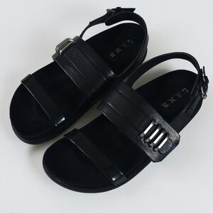 L.A.M.B. Bradyn Gladiator Black Leather Slingback Sandals, Y2K Edgy, Women"s 7.5